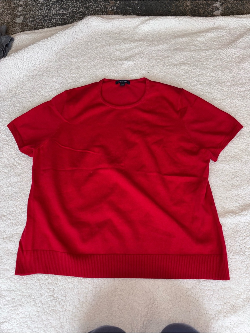 Lands' End Bright Red Crew Neck Knit Top